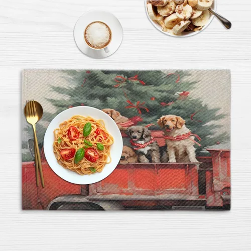 Vista 6 de Juego de 4 manteles individuales de Navidad de invierno, lavables, impermeables, para decoración de mesa de comedor, 18 x 12 pulgadas