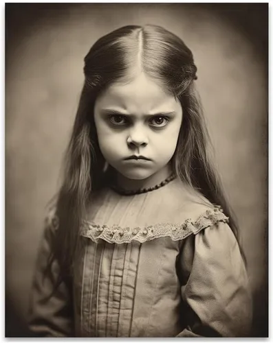 Vista 8 de Devilish Little Girl - Oddities and Curiosities 11x14 Framed Print, Vintage Creepy Girl Poster, Victorian Gothic Wall Art, Eerie Child Portrait