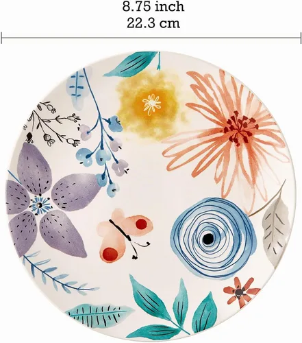 Vista 2 de Bico Blossom Symphony - Juego de 4 platos de ensalada de 8.75 pulgadas de cerámica, platos de postre para ensalada, aperitivo, guarniciones, aptos