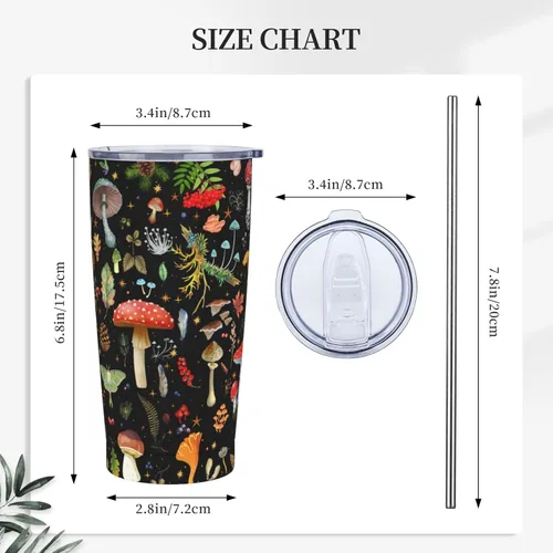 Vista 5 de Taza de hongos, taza de hongos, regalos de hongos, taza de café de 20 onzas, taza de viaje aislada con tapa a prueba de fugas, vaso reutilizable