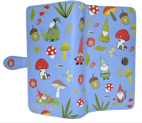 Vista 5 de Shag Wear Cartera grande con diseño de hongos del bosque de gnomos para mujeres y adolescentes, piel sintética vegana, color azul, 7 pulgadas, Azul