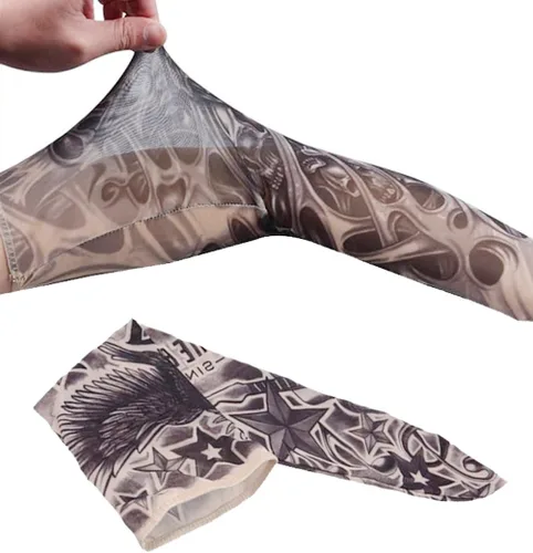 Vista 6 de Mangas de tatuaje para hombres, juego de mangas de brazo de tatuaje temporal falso, negro, 5 piezas