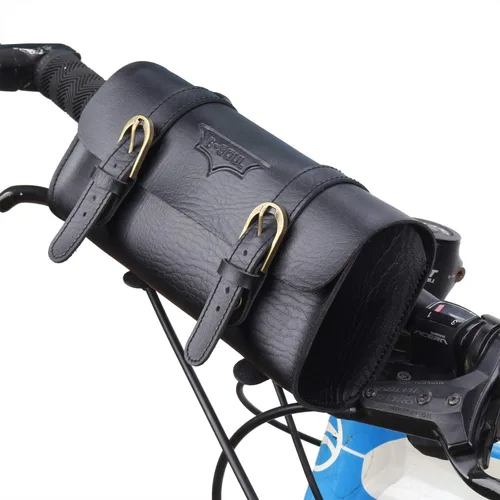 Vista 3 de Bolsa de Manillar de Bicicleta Retro de PU Cuero Impermeable Alforja de Bicicleta Cesta Frontal Vintage Bolsa de Asiento Trasero para Bicicletas
