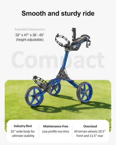 Vista 8 de Caddytek CaddyLite Compact - Carrito de golf plegable de aluminio ligero de 3 ruedas con sistema de plegado cuádruple, ruedas EVA, mango ajustable