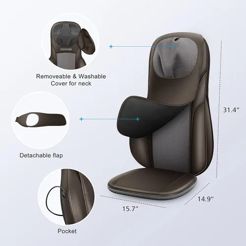 Vista 9 de COMFIER Shiatsu - Masajeador de cuello y espalda con calor, almohadilla ajustable para silla de masaje, cojín de asiento de masaje