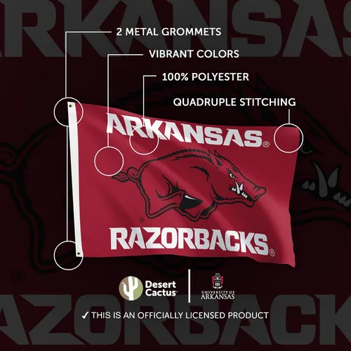 Vista 4 de Desert Cactus Bandera Razorbacks de la Universidad de Arkansas 3x5 para Rojo