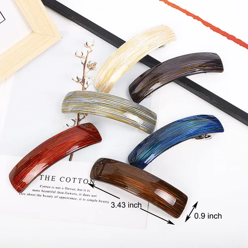 Vista 3 de 6 pasadores de pelo acrílicos retro para mujer, con hilo dorado, rayas grandes, francesas, automáticas, pasadores para cabello grueso, pinzas