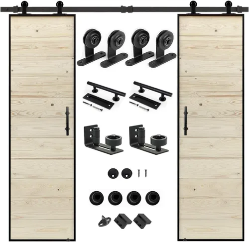 Vista 23 de S&Z tophand Puerta de granero marrón de 20 pulgadas x 84 pulgadas con kit de herramientas corredizas de 5 pies, estilo moderno, requiere montaje
