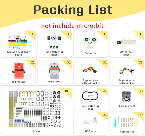 Vista 4 de ELECFREAKS Microbit 32 en 1 Kit de sensor Wonder Kit de aprendizaje programable Makecode con ladrillos de construcción, sensores/placa de expansión