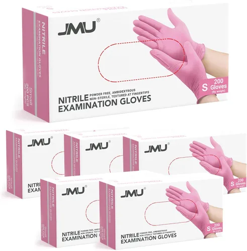 Vista 10 de JMU Guantes de Nitrilo Rosa, No Estériles, Guantes de Examen Desechables Sin Látex para Médico Esteticista, XS/S/M/L/XL, 200-4000