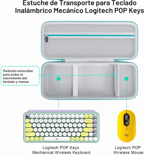 Vista 2 de Elonbo Estuche rígido de transporte para teclado inalámbrico mecánico Logitech POP, portátil, Bluetooth, teclado externo, bolsa de viaje, bolsillo