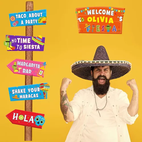 Vista 7 de 20 carteles de fiesta mexicana para fiesta de taco, bar, carteles direccionales para fiestas temáticas de Cinco de Mayo, decoración de patio