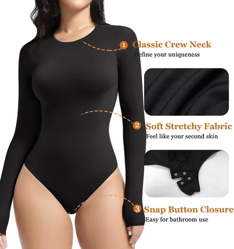 Vista 3 de YIANNA Body de cuello redondo para mujer, camiseta de tanga con sensación de segunda piel, trajes de cuerpo