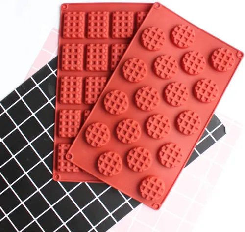 Vista 6 de Juego de 2 piezas/juego de moldes de silicona para gofres de 18/20 cavidades, molde para hornear galletas, molde para hornear, herramienta