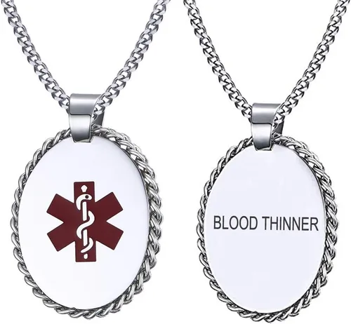Vista 37 de VNOX Collar con colgante personalizado de acero inoxidable con grabado personalizado para identificación de alerta médica de emergencia para hombres