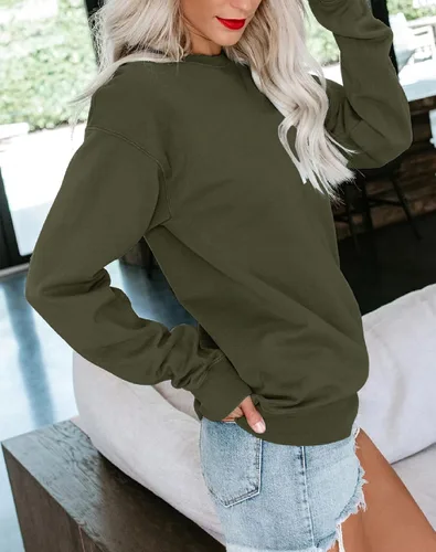 Vista 3 de Bingerlily Sudadera casual de manga larga para mujer, cuello redondo, linda sudadera pullover de ajuste relajado, tops