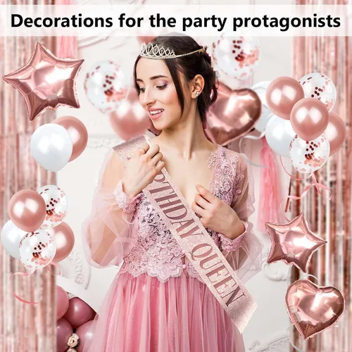 Vista 6 de 253 decoraciones de cumpleaños para mujer, decoraciones de fiesta de oro rosa, decoraciones de feliz cumpleaños, kit de soporte para globos, kit