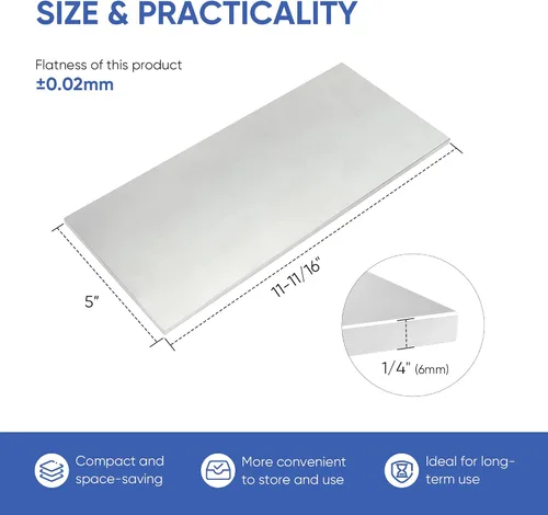 Vista 2 de SCOTTCHEN Flat Aluminum Lapping Plate, 11-11/16"×5"×1/4", 1-Pack Scary Sharp Sharpening System, Flat Lapping Base for Knife and Woodworking Tool