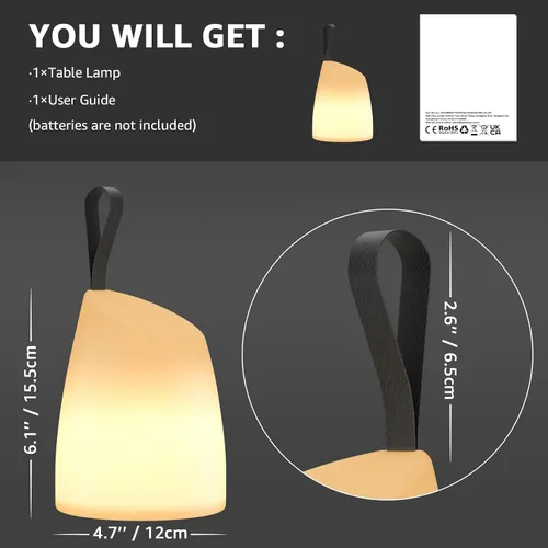 Vista 2 de uuffoo Lámpara LED portátil resistente al agua, linterna de camping LED con asa, lámpara a pilas con modos multicolor y blanco cálido, lámpara