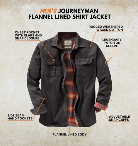 Vista 4 de Legendary Whitetails Chaqueta de camisa de franela con forro para hombre, de algodón encerado resistente al agua