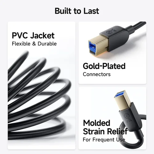 Vista 6 de Cable Matters cable USB 3.0 tipo A a B de máxima velocidad, Negro