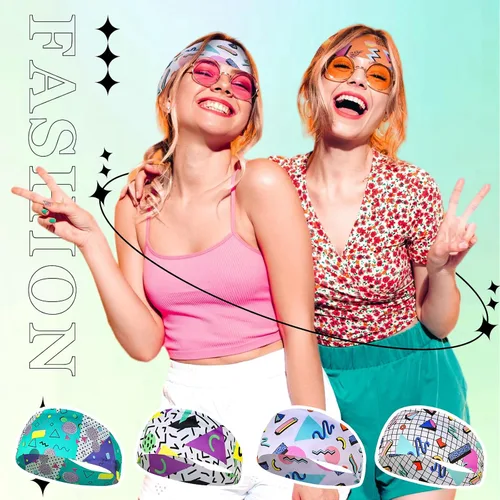 Vista 7 de Paquete de 8 diademas de neón con estampado de los años 80 y 90, accesorios retro de los años 80, trajes de los años 90 para mujeres, banda