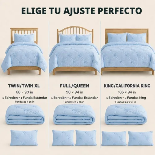 Vista 5 de Swift Home, juego de edredón tamaño individual y individual XL, azul bebé, juego de ropa de cama con pinzas florales 3D arrugadas - 2 piezas de ropa