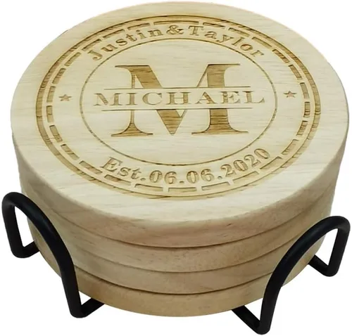 Vista 16 de Posavasos de madera personalizados para bebidas, grabado personalizado, monograma, grandes regalos para familiares, amigos o para ti mismo