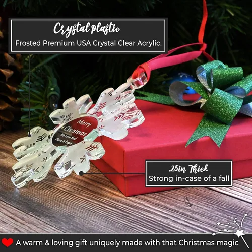 Vista 3 de LHS Adornos de Navidad personalizados para 2023 Decoraciones de copo de nieve para árbol, acrílico transparente resistente a roturas