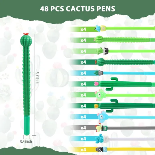 Vista 3 de Colarr Juego de 48 regalos temáticos de cactus, a granel con bonitos bolígrafos de cactus de dibujos animados, bloc de notas de bolsillo