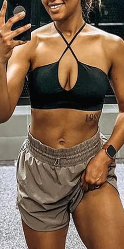 Vista 4 de Aoxjox Brasier deportivo de entrenamiento para mujer, Jamie Deep V Fitness sin espalda acolchado para entrenamiento, gimnasio, yoga