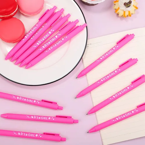 Vista 4 de ADXCO 60 bolígrafos de baby shower con texto en inglés "It's a Girl" de 0.039 in con tinta negra, bolígrafos retráctiles de escritura