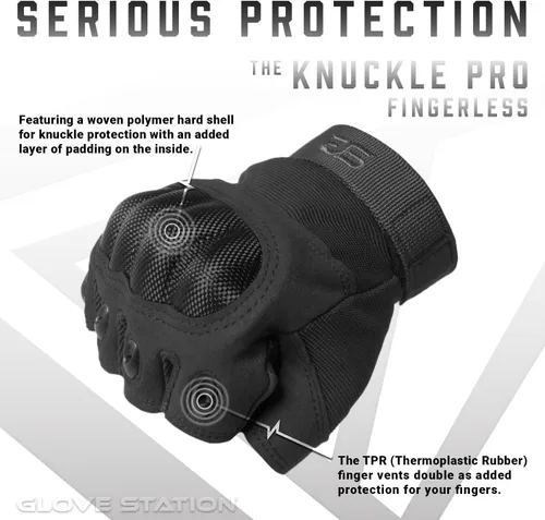 Vista 4 de Glove Station - Guantes tácticos de nudillos sin dedos para hombre - Guantes de motocicleta para tiro táctico, Airsoft, caza, trabajo policial