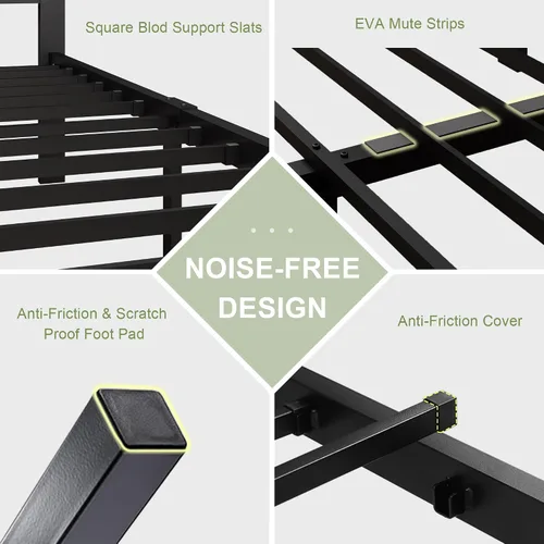 Vista 7 de Feonase Base de cama de metal tamaño Queen con cabecera capitoné con botones de tela, cama de plataforma con listones de metal resistentes, espacio