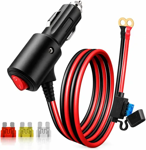 Vista 7 de Adaptador de encendedor de cigarrillos macho a terminal de anillo de batería de 3.3 pies, 12 V/24 V, enchufe de encendedor de cigarrillos resistente