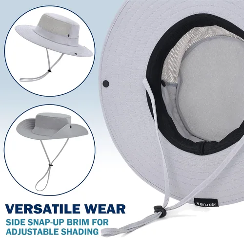 Vista 5 de Cooling Sun Bucket Hat, UPF 50+ Wide Brim Boonie Hat with Ponytail Hole 01 Gris claro