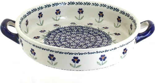 Vista 4 de Blue Rose - Cerámica pulida de margaritas rojas con asas, 9.5 pulgadas de diámetro, único, apto para lavavajillas y duradero