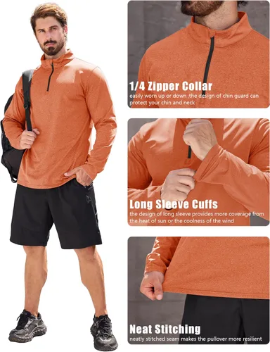 Vista 64 de MAGCOMSEN Sudadera de golf de manga larga con forro polar para hombre, con cremallera de 1/4, térmica, para correr