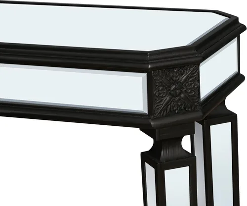 Vista 6 de Mesa de consola con espejo de 48 pulgadas, mesa de entrada moderna de plata glamorosa con borde tallado negro vintage con espejo de vidrio para sala