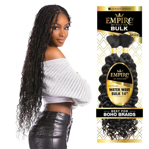 Vista 13 de Sensationnel Empire Bulk Braiding – Trenzas de cabello humano Water Wave para estilos Knotless Boho Box o Curly Loosewave, 1 paquete
