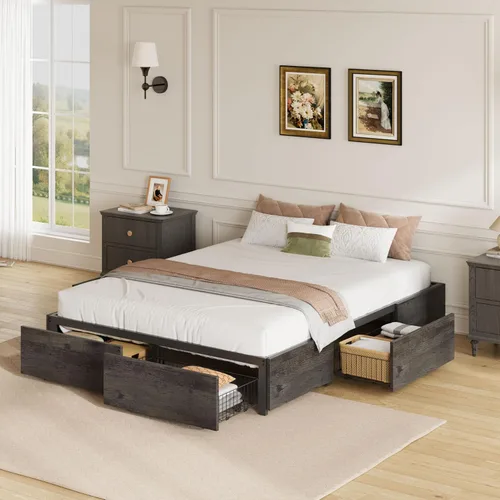 Vista 12 de LIKIMIO Queen Bed Frame with 4 Storage Drawers, Black Queen Size Platform Bed, Heavy Strong Metal Support, Solid Stable, Noise-Free, No Box Spring