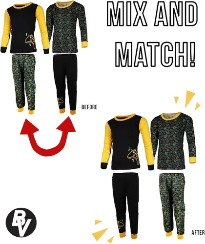 Vista 4 de BROOKLYN VERTICAL Conjunto de pijama largo de 4 piezas para niños, de algodón cómodo, perfecto para ropa de dormir de invierno