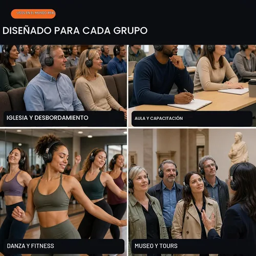 Vista 5 de Avantree Quartet 2 - Auriculares inalámbricos y transmisor de escucha grupal para TV, iglesia, aula, discotecas silenciosas, Plug & Play, sistema