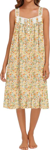 Vista 22 de YOZLY Camisones de algodón para mujer con bordado, sin mangas, con bolsillos S-XXXL