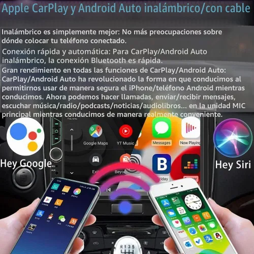 Vista 2 de Estéreo de Auto Doble DIN con Apple CarPlay Inalámbrico, Android Auto Inalámbrico, Pantalla Táctil HD de 7 Pulgadas, Radio de Coche con Bluetooth