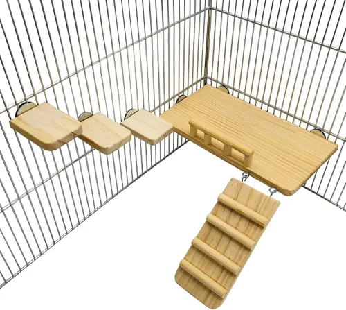 Vista 6 de Plataforma de madera con escalera, estructura de actividad para mascotas, pájaro, chinchilla, conejillo de indias, hámster, accesorios de jaula