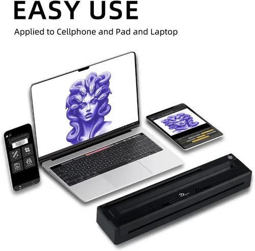 Vista 2 de DGT Tattoo Impresora de papel térmico con conexión Bluetooth y teléfonos compatibles con iOS/Android (PT-M8)