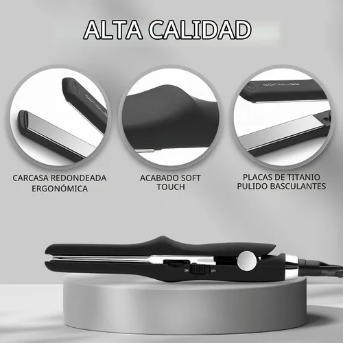 Vista 5 de CORIOLISS C Trip Mini Alisadores de cabello para mujer Titanio Plancha plana Profesional con control de temperatura (negro suave al tacto)