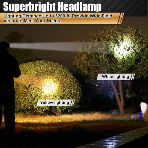 Vista 5 de Linterna frontal LED recargable, faro frontal impermeable súper brillante, linterna para casco duro para la caza de mapaches, pesca, camping