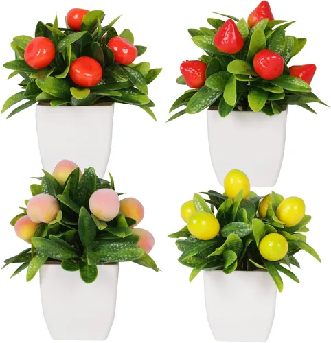 Vista 9 de Yoratee 4 plantas de limón artificiales en maceta de frutas falsas de 6 pulgadas, árbol de limones falsos con maceta pequeña, mini planta falsa